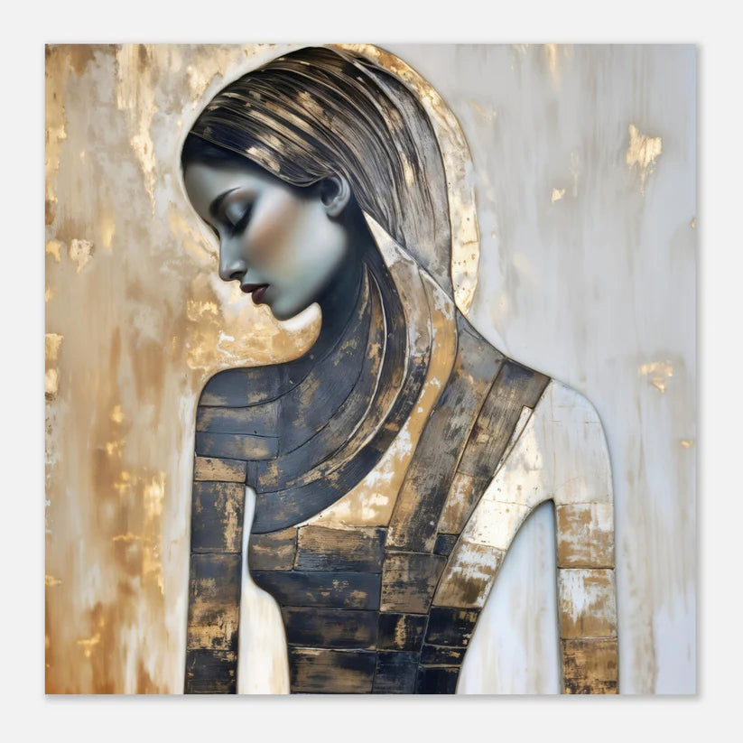 Young Woman in Mourning in Charcoal and Gold Leaf - 4 Digital Files