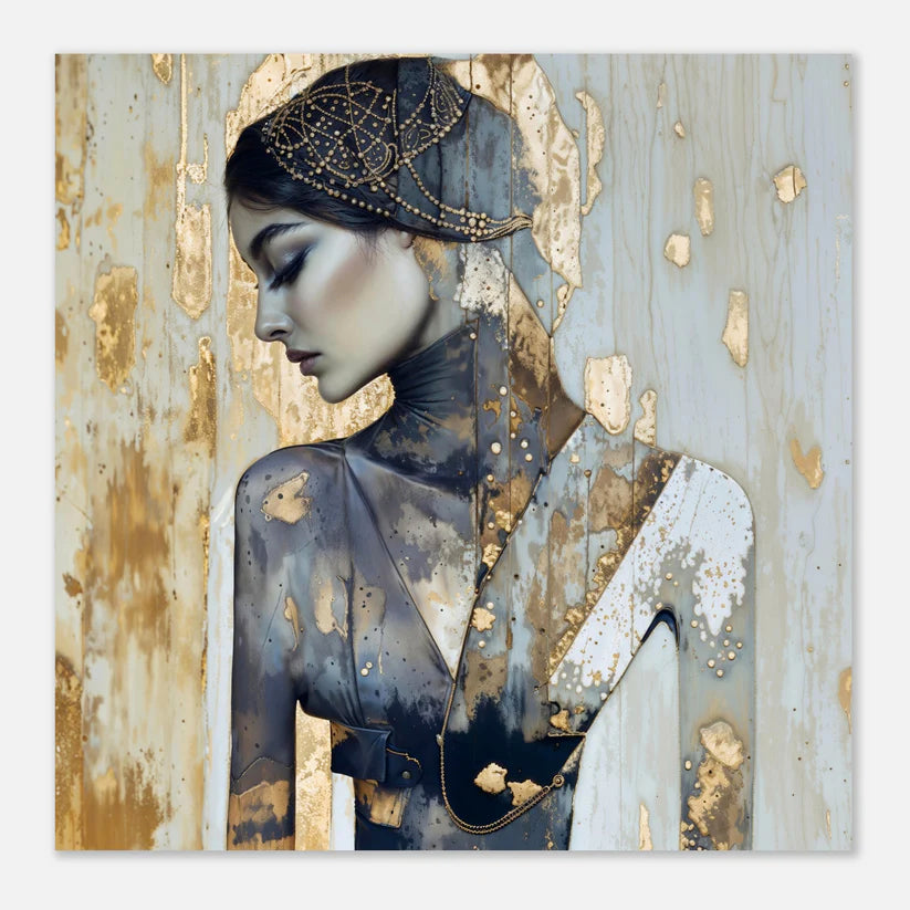 Young Woman in Mourning in Charcoal and Gold Leaf - 4 Digital Files