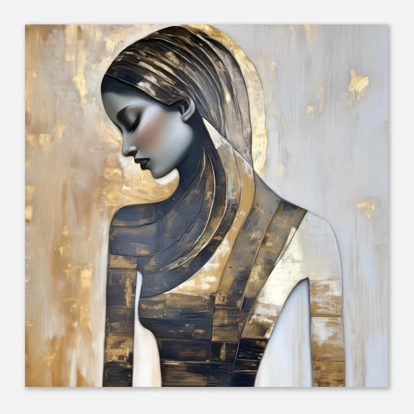 Young Woman in Mourning in Charcoal and Gold Leaf - 4 Digital Files